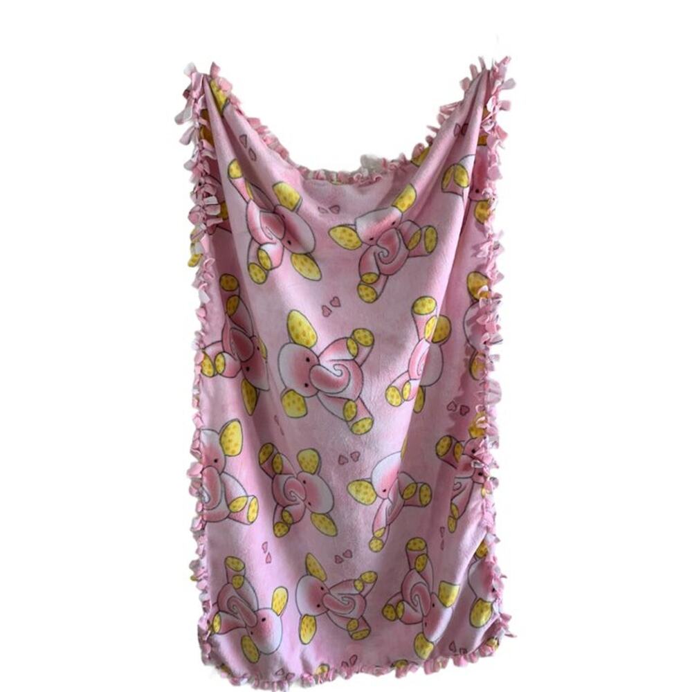 Baby Blanket Pink Elephant Polkadot Fringed Super Soft Unbranded